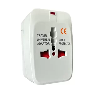 A white international travel adopter